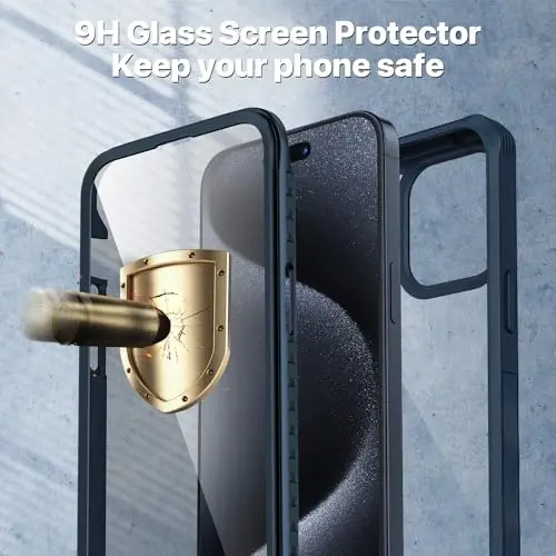 CENHUFO Privacy for iPhone 15 Pro Case, Full Body Phone Case with Built-in 9H Tempered Glass Privacy Screen Protector and Camera Lens Protector, Anti Peep Spy Shockproof Bumper Clear Cover - Blue - 4