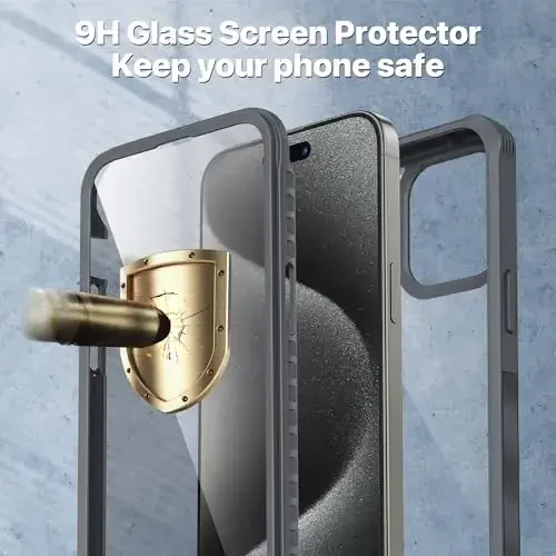 CENHUFO Privacy for iPhone 15 Pro Case, Full Body Phone Case with Built-in 9H Tempered Glass Privacy Screen Protector and Camera Lens Protector, Anti Peep Spy Shockproof Bumper Clear Cover - Grey - 4