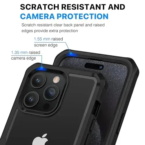 CENHUFO Privacy for iPhone 15 Pro Max Case, Full Body Phone Case with Built-in 9H Tempered Glass Privacy Screen Protector and Camera Lens Protector, Anti Peep Shockproof Bumper Clear Cover - Black - 6