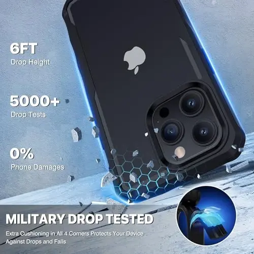 CENHUFO Privacy for iPhone 15 Pro Max Case, Full Body Phone Case with Built-in 9H Tempered Glass Privacy Screen Protector and Camera Lens Protector, Anti Peep Shockproof Bumper Clear Cover - Black - 3