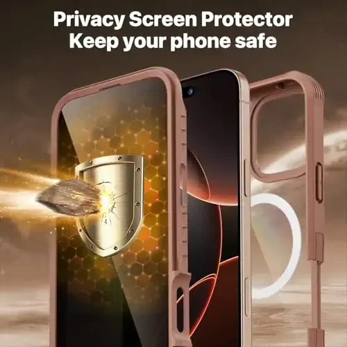 CENHUFO Privacy for iPhone 16 Pro Case, Compatible with Magsafe Magnetic Full Body Case Built-in 9H Tempered Glass Privacy Screen Protector and Camera Lens Protector, Shockproof Cover -Desert Brown - 6