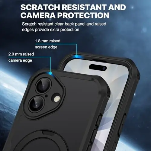 CENHUFO Privacy for iPhone 17 G‘ilof, Magsafe bilan mos keladi, o‘rnatilgan 9H qattiqlashtirilgan shisha maxfiylik ekran himoyasi va 360° aylanadigan magnit stend halqali kamera linzalari qopqog‘i - Qora - 6