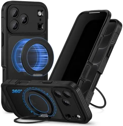 CENHUFO Privacy for iPhone 18 Pro Case/Privacy for iPhone 17 Pro Case,Compatible with MagSafe with Built-in 9H Tempered Glass Privacy Screen Protectorand Magnetic Stand Ring Midnight Black - 1