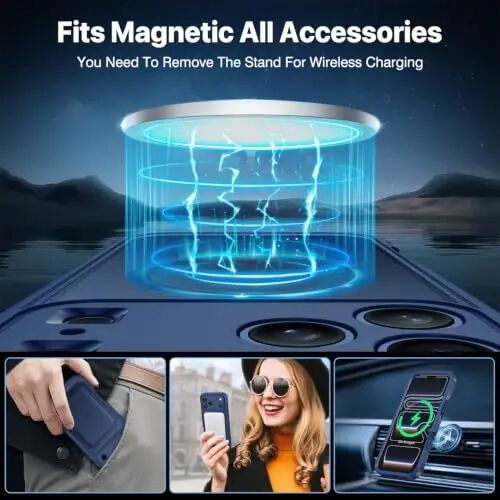 CENHUFO Privacy for iPhone 18 Pro Case/Privacy for iPhone 17 Pro Case,Compatible with MagSafe with Built-in 9H Tempered Glass Privacy Screen Protectorand Magnetic Stand Ring Midnight Blue - 4