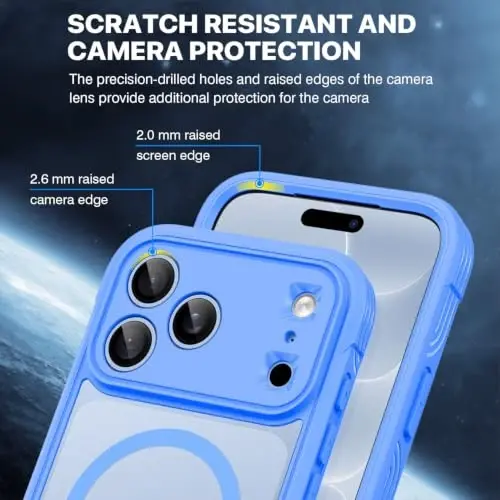 CENHUFO Privacy for iPhone 18 Pro Case/Privacy for iPhone 17 Pro Case,Compatible with MagSafe with Built-in 9H Tempered Glass Privacy Screen Protectorand Magnetic Stand Ring Midnight Light Blue - 6