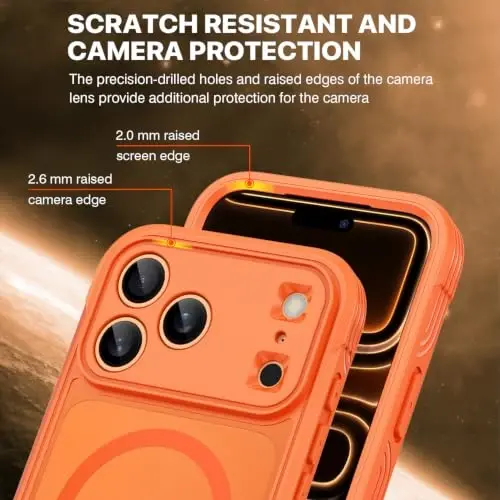 CENHUFO Privacy for iPhone 18 Pro Case/Privacy for iPhone 17 Pro Case,Compatible with MagSafe with Built-in 9H Tempered Glass Privacy Screen Protectorand Magnetic Stand Ring Midnight Orange - 6