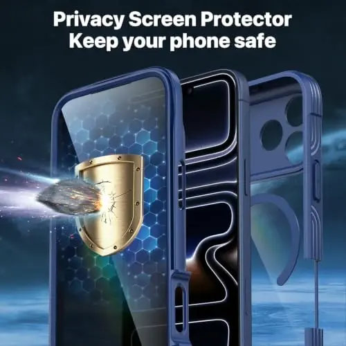 CENHUFO Privacy for iPhone 18 Pro Case/Privacy for iPhone 17 Pro Case,Compatible with MagSafe,Full-Body Phone Case with Built-in 9H Tempered Glass Privacy Screen Protectorand Blue - 4
