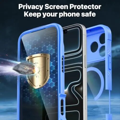 CENHUFO Privacy for iPhone 18 Pro Case/Privacy for iPhone 17 Pro Case,Compatible with MagSafe,Full-Body Phone Case with Built-in 9H Tempered Glass Privacy Screen Protectorand Light Blue - 4