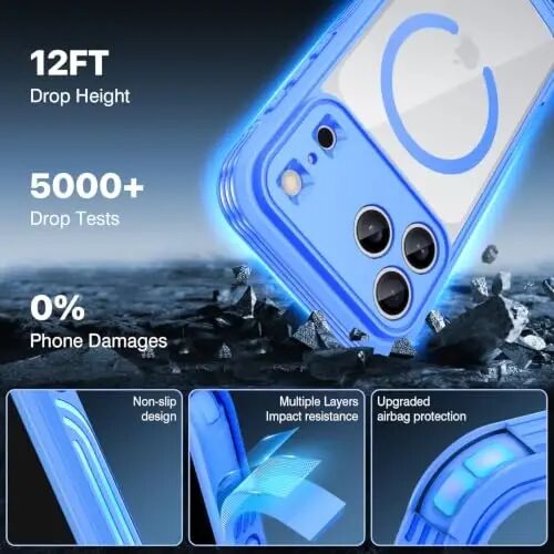 CENHUFO Privacy for iPhone 18 Pro Case/Privacy for iPhone 17 Pro Case,Compatible with MagSafe,Full-Body Phone Case with Built-in 9H Tempered Glass Privacy Screen Protectorand Light Blue - 6