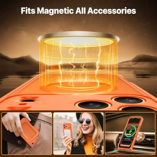 CENHUFO Privacy for iPhone 18 Pro Case/Privacy for iPhone 17 Pro Case,Compatible with MagSafe,Full-Body Phone Case with Built-in 9H Tempered Glass Privacy Screen Protectorand Orange - 5