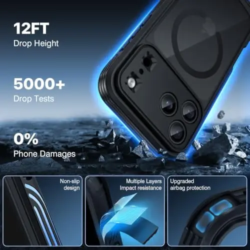 CENHUFO Privacy for iPhone 18 Pro Max Case/Privacy for iPhone 17 Pro Max Case,Compatible with MagSafe with Built-in 9H Tempered Glass Privacy Screen Protectorand Magnetic Stand Ring Midnight Black - 3
