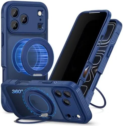 CENHUFO Privacy for iPhone 18 Pro Max Case/Privacy for iPhone 17 Pro Max Case,Compatible with MagSafe with Built-in 9H Tempered Glass Privacy Screen Protectorand Magnetic Stand Ring Midnight Blue - 1