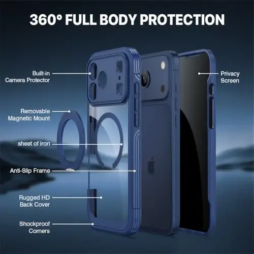 CENHUFO Privacy for iPhone 18 Pro Max Case/Privacy for iPhone 17 Pro Max Case,Compatible with MagSafe with Built-in 9H Tempered Glass Privacy Screen Protectorand Magnetic Stand Ring Midnight Blue - 5