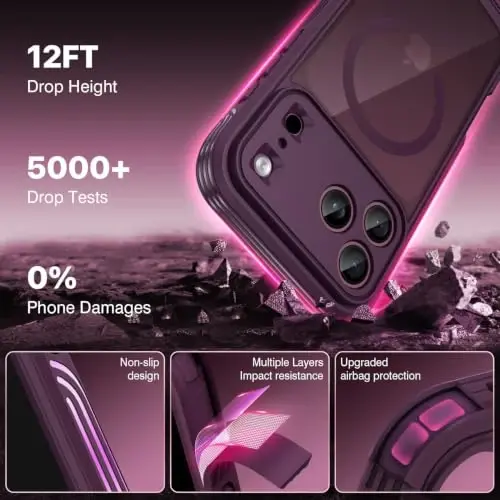 CENHUFO Privacy for iPhone 18 Pro Max Case/Privacy for iPhone 17 Pro Max Case,Compatible with MagSafe with Built-in 9H Tempered Glass Privacy Screen Protectorand Magnetic Stand Ring Midnight Burgundy - 3