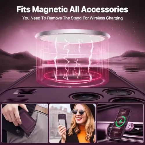 CENHUFO Privacy for iPhone 18 Pro Max Case/Privacy for iPhone 17 Pro Max Case,Compatible with MagSafe with Built-in 9H Tempered Glass Privacy Screen Protectorand Magnetic Stand Ring Midnight Burgundy - 4