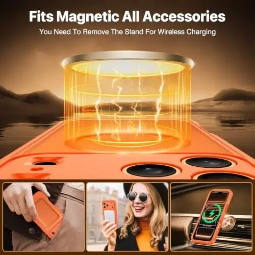 CENHUFO Privacy for iPhone 18 Pro Max Case/Privacy for iPhone 17 Pro Max Case,Compatible with MagSafe with Built-in 9H Tempered Glass Privacy Screen Protectorand Magnetic Stand Ring Midnight Orange - 4