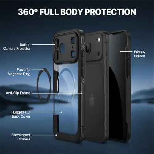 CENHUFO Privacy for iPhone 18 Pro Max Case/Privacy for iPhone 17 Pro Max Case,Compatible with MagSafe,Full-Body Phone Case with Built-in 9H Tempered Glass Privacy Screen Protectorand Black - 3