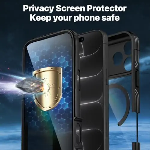 CENHUFO Privacy for iPhone 18 Pro Max Case/Privacy for iPhone 17 Pro Max Case,Compatible with MagSafe,Full-Body Phone Case with Built-in 9H Tempered Glass Privacy Screen Protectorand Black - 4