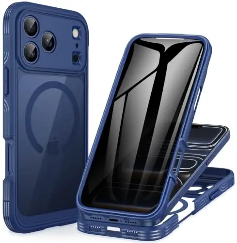 CENHUFO Privacy for iPhone 18 Pro Max Case/Privacy for iPhone 17 Pro Max Case,Compatible with MagSafe,Full-Body Phone Case with Built-in 9H Tempered Glass Privacy Screen Protectorand Blue - 1
