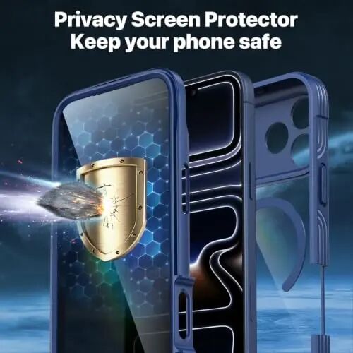 CENHUFO Privacy for iPhone 18 Pro Max Case/Privacy for iPhone 17 Pro Max Case,Compatible with MagSafe,Full-Body Phone Case with Built-in 9H Tempered Glass Privacy Screen Protectorand Blue - 4