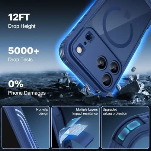 CENHUFO Privacy for iPhone 18 Pro Max Case/Privacy for iPhone 17 Pro Max Case,Compatible with MagSafe,Full-Body Phone Case with Built-in 9H Tempered Glass Privacy Screen Protectorand Blue - 6