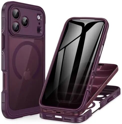 CENHUFO Privacy for iPhone 18 Pro Max Case/Privacy for iPhone 17 Pro Max Case,Compatible with MagSafe,Full-Body Phone Case with Built-in 9H Tempered Glass Privacy Screen Protectorand Burgundy - 1