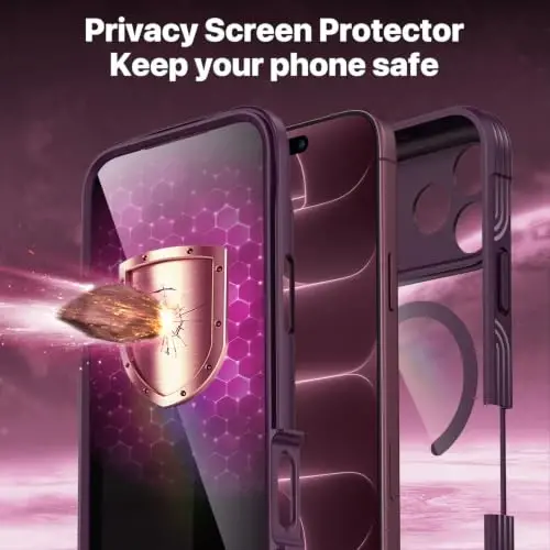 CENHUFO Privacy for iPhone 18 Pro Max Case/Privacy for iPhone 17 Pro Max Case,Compatible with MagSafe,Full-Body Phone Case with Built-in 9H Tempered Glass Privacy Screen Protectorand Burgundy - 4