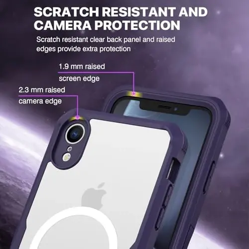 CENHUFO Privacy Magnetic for iPhone XR Case, Full Body Phone Case Built-in 9H Tempered Glass Privacy Screen Protector [Compatible with Magsafe] Shockproof Protective Bumper Clear Cover - Purple - 6
