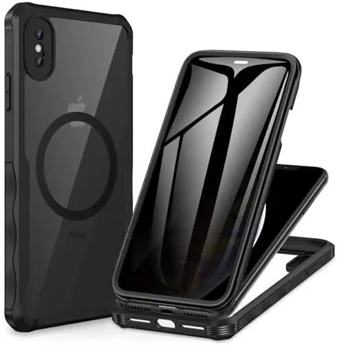 CENHUFO Privacy Magnetic for iPhone Xs Max Case, Full Body Phone Case Built-in 9H Tempered Glass Privacy Screen Protector [Compatible with Magsafe] Shockproof Protective Bumper Clear Cover - Black - CENHUFO