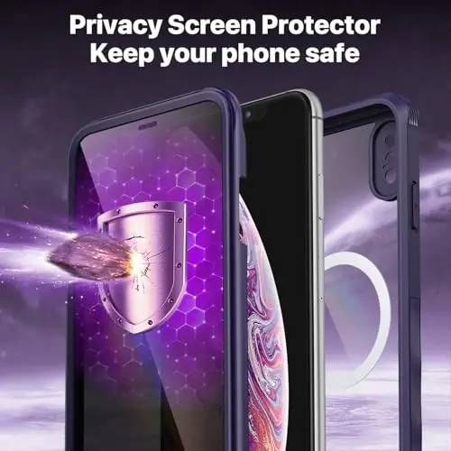 CENHUFO Privacy Magnetic iPhone Xs Max uchun g‘ilof, o‘rnatilgan 9H temperli shisha maxfiylik ekran himoyachisi [Magsafe bilan mos keladi] zarbaga chidamli himoya bamperi shaffof qopqoq - Binafsha rang - 5