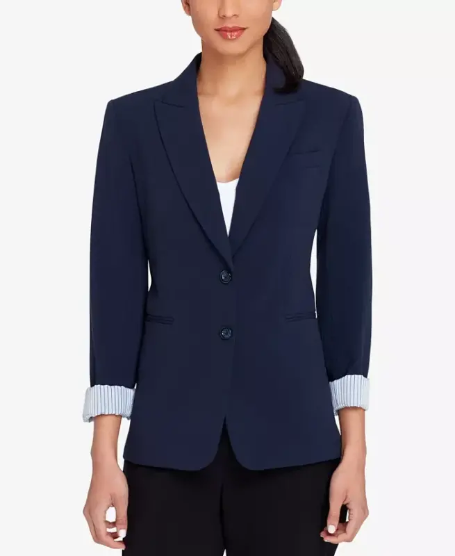 Notched Two-Button Blazer - New Navy - 1