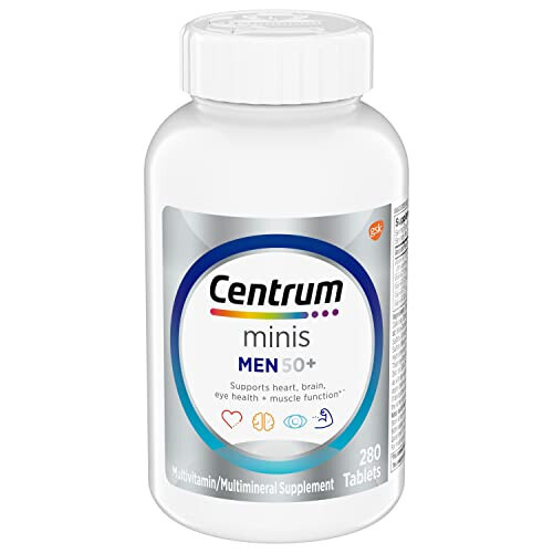 Centrum Minis Silver Erkaklar Uchun 50 Yildan Keyin Multivitamin, Multivitamin/Multimineral Qo'shimchasi, D3 Vitamini, B Vitaminlari va Sink, GMOsiz Tarkib, Katta Yoshdagi Kishilarda Xotira va Idrokni Qo'llab-quvvatlaydi - 280 dona - 19