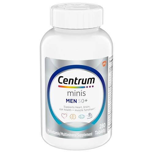 Centrum Minis Silver Erkaklar Uchun 50 Yildan Keyin Multivitamin, Multivitamin/Multimineral Qo'shimchasi, D3 Vitamini, B Vitaminlari va Sink, GMOsiz Tarkib, Katta Yoshdagi Kishilarda Xotira va Idrokni Qo'llab-quvvatlaydi - 280 dona - 1