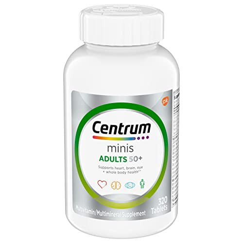 Centrum Minis Silver Yetişkinler İçin 50 Yaş Üstü Çoklu Vitamin Tablet, Çoklu Mineral Takviyesi, D3 Vitamini, B Vitaminleri, Glutensiz, GDO'suz Malzemeler, Yaşlı Yetişkinlerde Hafıza ve Bilişi Destekler - 320 Adet - 1