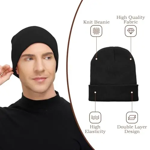 Century Star Cute Beanie Hats for Men Beanie Womens Knit Winter Hats Cuffed Skull Cap Soft Warm Beanie - 1