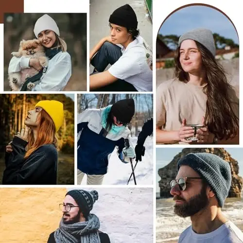 Century Star erkaklar uchun yoqimli Beanie shlyapalari ayollar uchun Beanie Trikotaj Qishki shlyapalar Mansetli bosh suyagi qopqog'i Yumshoq issiq Qora chang'i Beanie Sariq Bir o'lcham - 4