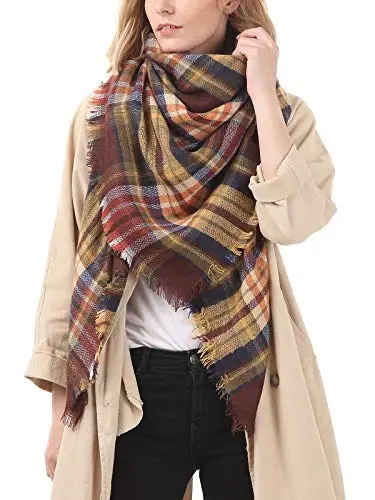 Century Star Womens Winter Oversized Large Triangle Shawl Wrap - Warm Fall Plaid Knit Scarf - 4