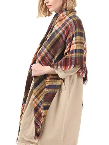 Century Star Womens Winter Oversized Large Triangle Shawl Wrap - Warm Fall Plaid Knit Scarf - 5