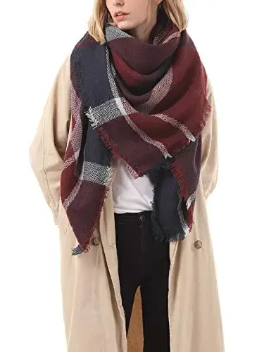 Century Star Womens Winter Oversized Large Triangle Shawl Wrap - Warm Fall Plaid Knit Scarf 