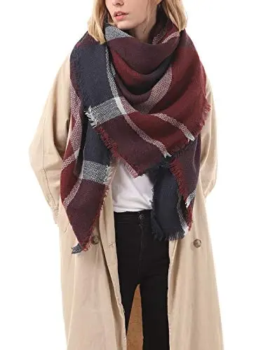 Century Star Womens Winter Oversized Large Triangle Shawl Wrap - Warm Fall Plaid Knit Scarf - 1
