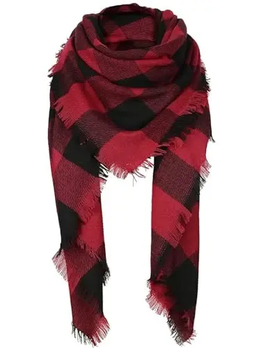 Century Star Womens Winter Oversized Large Triangle Shawl Wrap - Warm Fall Plaid Knit Scarf - 1