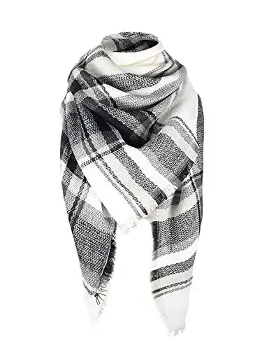 Century Star Womens Winter Oversized Large Triangle Shawl Wrap - Warm Fall Plaid Knit Scarf - 12