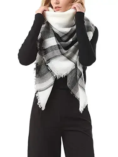 Century Star Womens Winter Oversized Large Triangle Shawl Wrap - Warm Fall Plaid Knit Scarf - 5