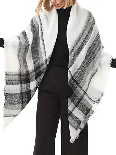 Century Star Womens Winter Oversized Large Triangle Shawl Wrap - Warm Fall Plaid Knit Scarf - 6