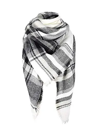 Century Star Womens Winter Oversized Large Triangle Shawl Wrap - Warm Fall Plaid Knit Scarf - 12