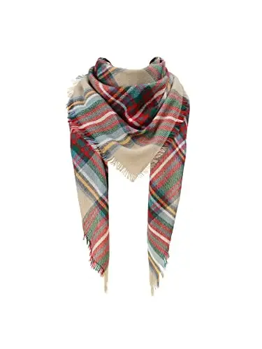 Century Star Womens Winter Oversized Large Triangle Shawl Wrap - Warm Fall Plaid Knit Scarf - 1