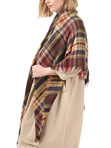 Century Star Womens Winter Oversized Large Triangle Shawl Wrap - Warm Fall Plaid Knit Scarf - 5