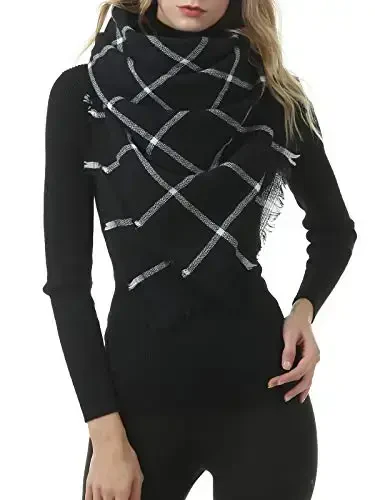 Century Star Womens Qishki Katta Hajmli Uchburchak Ro'mol - Iliq Kuzgi Plaid Trikotaj Sharf - 4