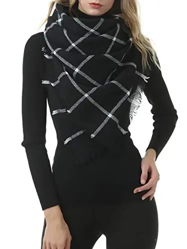 Century Star Womens Qishki Katta Hajmli Uchburchak Ro'mol - Iliq Kuzgi Plaid Trikotaj Sharf - 4