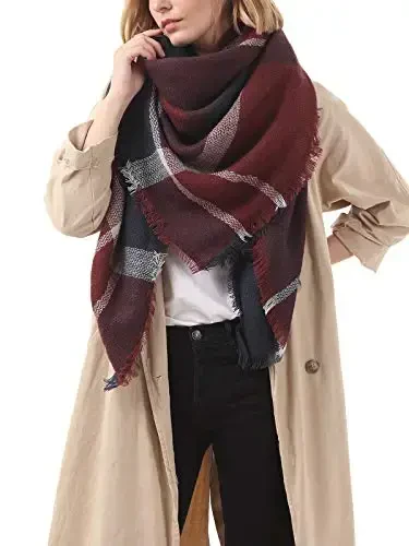 Century Star Womens Qishki katta hajmli uchburchak ro'mol - Issiq kuzgi katakli trikotaj sharf - 6